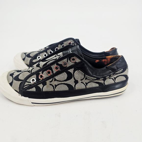 Y2K Coach Felix Black & Gray Logo Canvas & Leather Sneaker Shoe women's 8 B - Picture 3 of 10